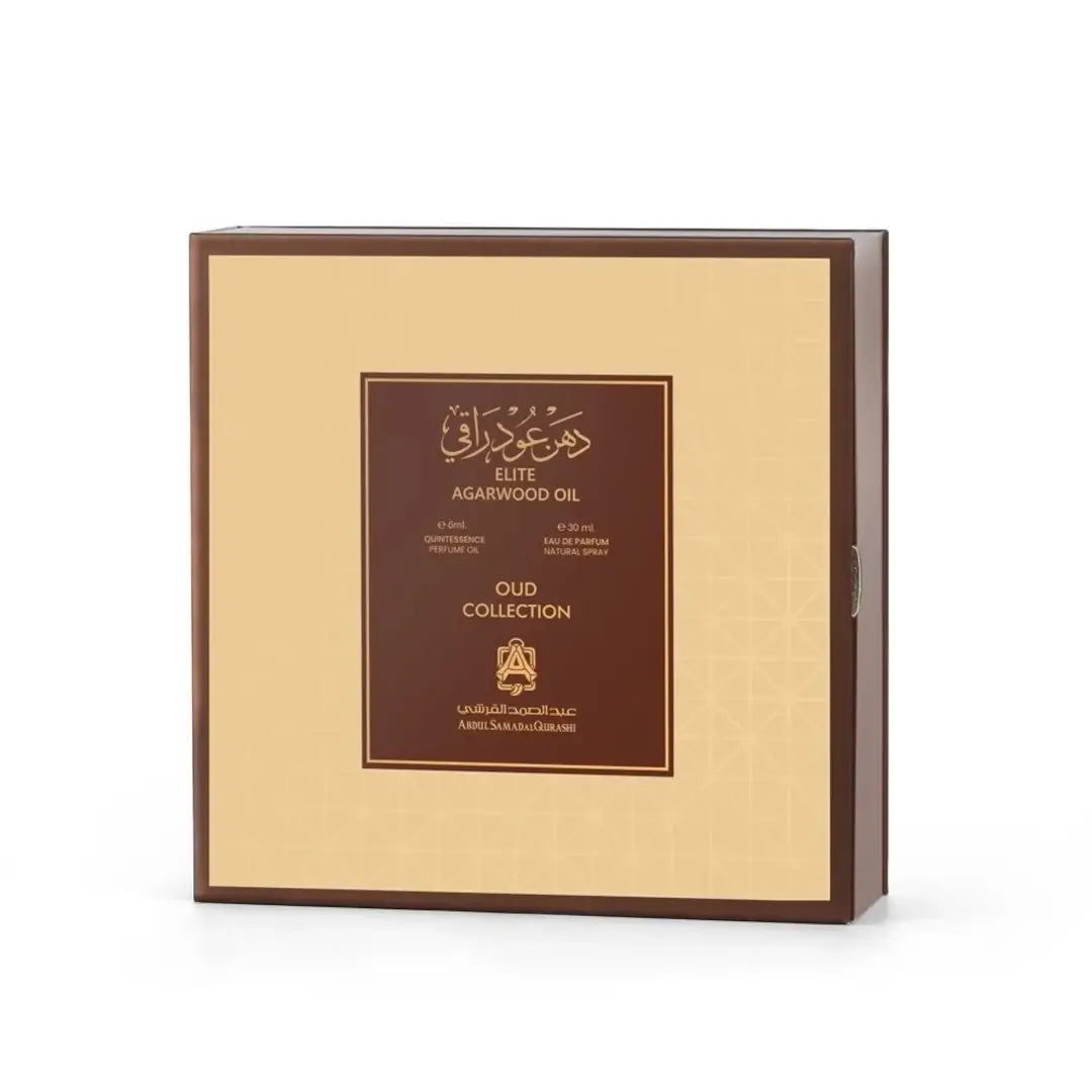 'Elite Agarwood' set packaging on a white background with 'ASQ' branding
