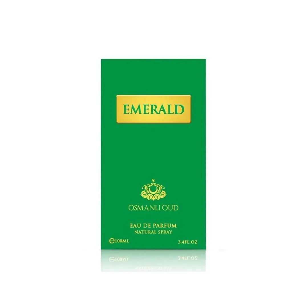 'Emerald' Green perfume box with and 'Osmanli Oud' branding on a white background