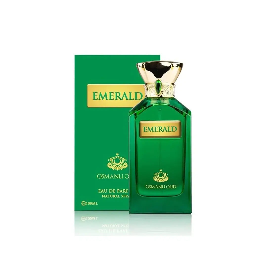 'Emerald' Green perfume bottle and packaging with 'Osmanli Oud' branding on a white background