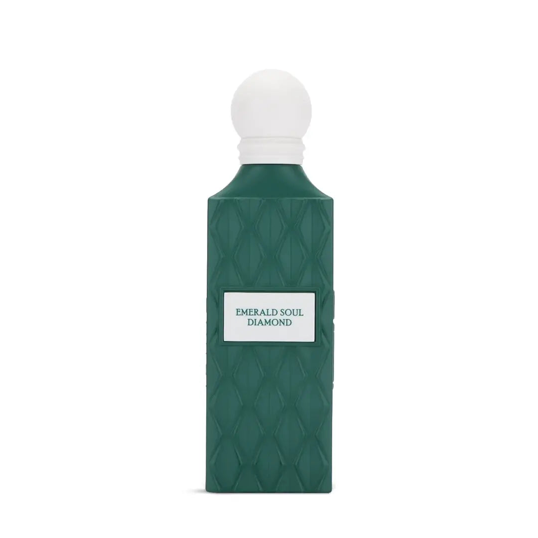 Emerald Soul Diamond perfume bottle with white cap on a white background with Ibraq branding