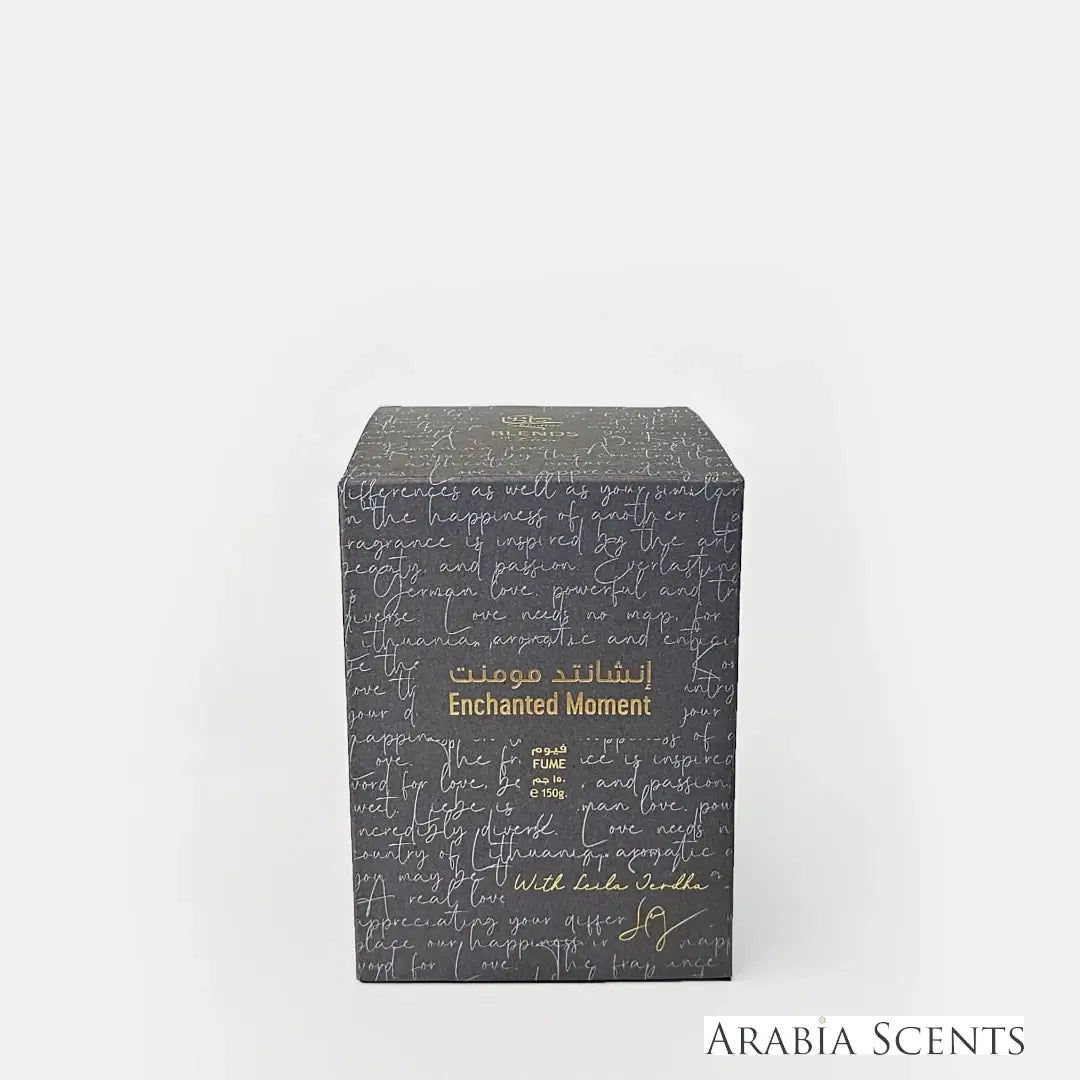 Enchanted Moment Dokhoon packaging on a white background by Khaltat Blends of Love featured on 'ArabiaScents'