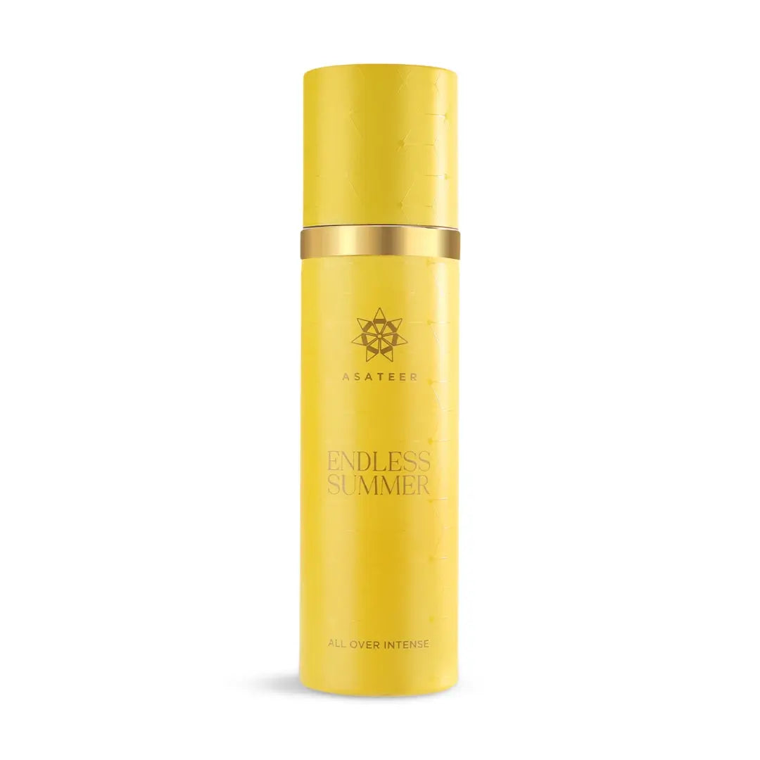 'Endless Summer' all over intense bottle on a white background with 'Asateer' branding