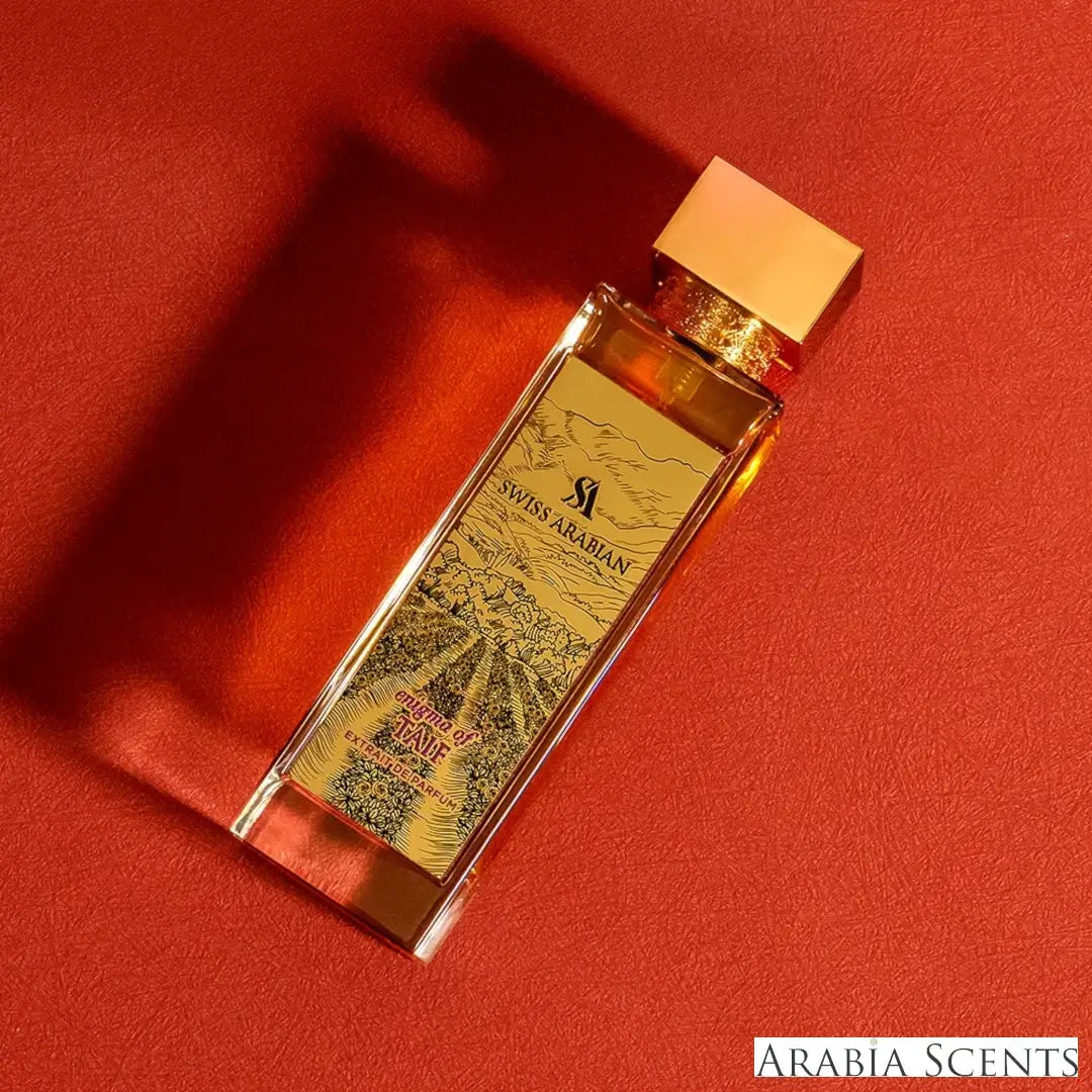 'Enigma Of Taif' perfume bottle with 'Swiss Arabian' branding featured by 'Arabiascents'
