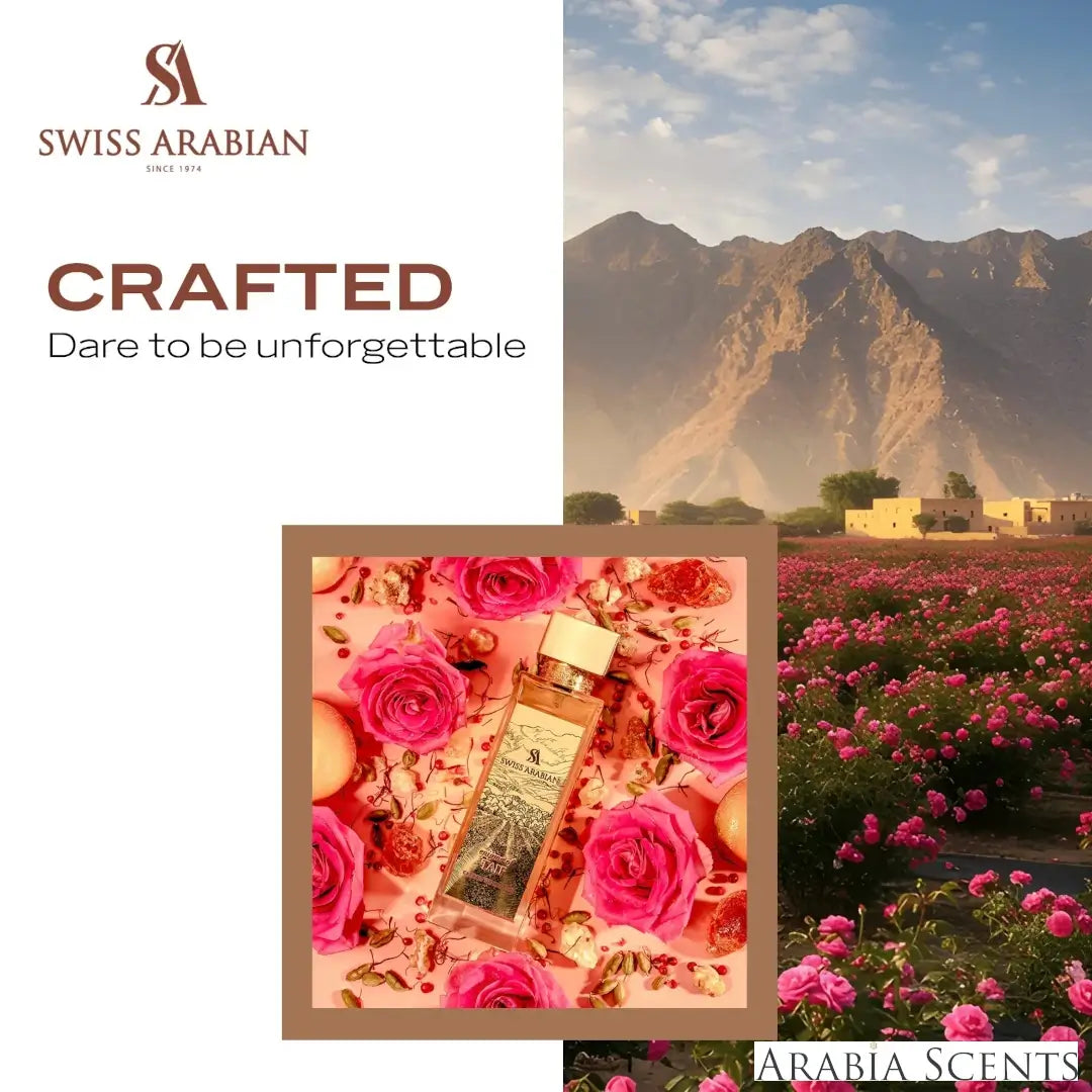 'Enigma Of Taif' perfume bottle & notes  with 'Swiss Arabian' branding featured by 'Arabiascents' 