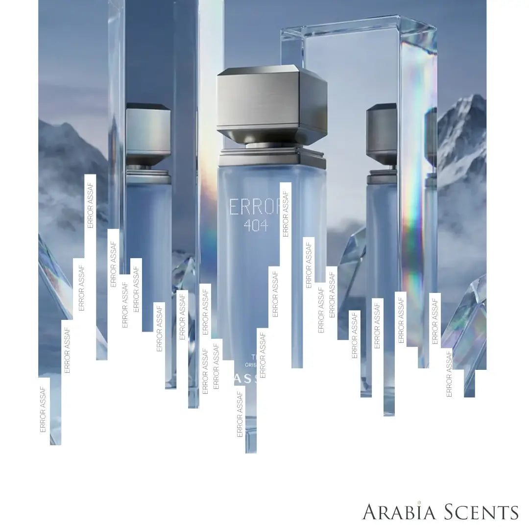 'Error 404' perfume bottle with 'Assaf' branding featured by 'Arabiascents'