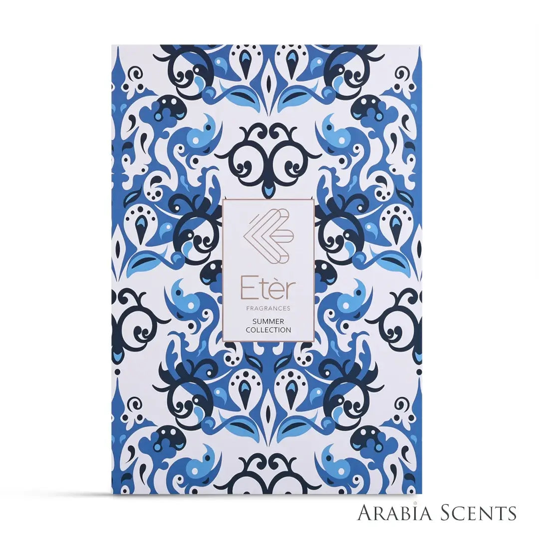 'Eter' Summer Collection All Over Spray & Shower Gel packaging on a white background with 'Eter' branding featured by 'Arabiascents'
