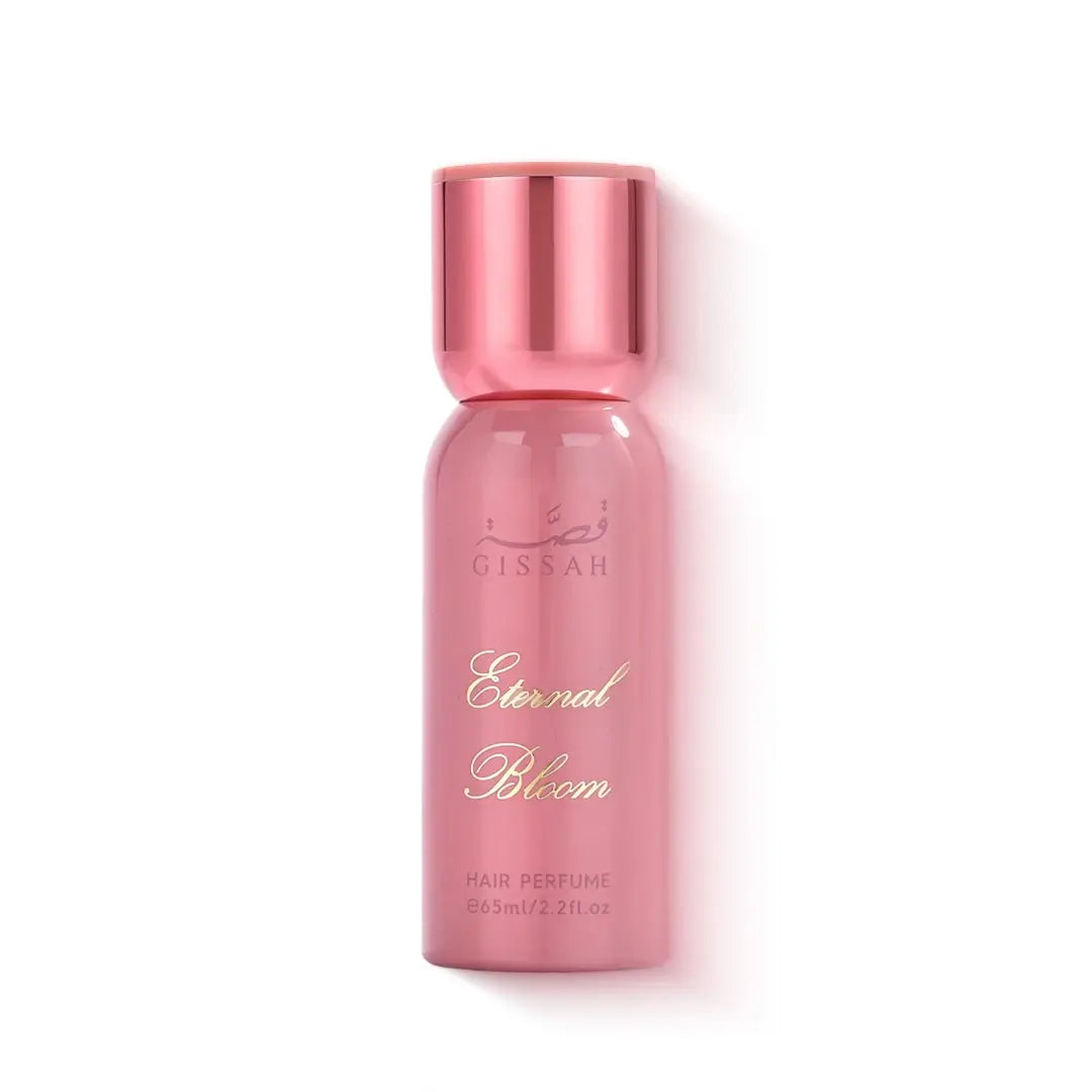 'Eternal Bloom' hair mist perfume bottle in a white background with 'Gissah' branding