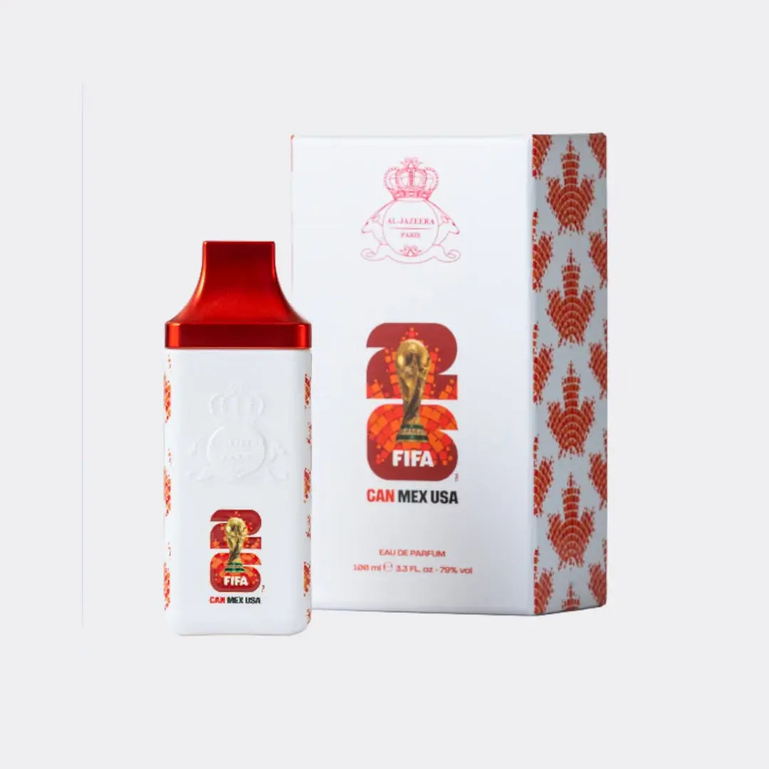 'Fifa Canada' FIFA 2026 World Cup-themed perfume bottle and packaging on a white background branded Al Jazeera Perfumes