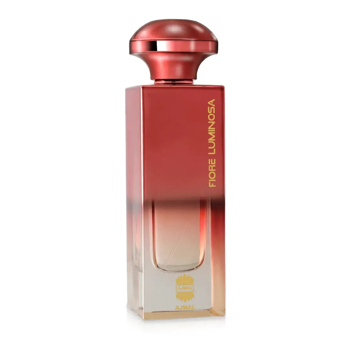 'Fiore Luminosa' perfume bottle in a white background with 'Ajmal' branding
