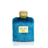 'Firuze' Perfume bottle with blue fur-like cover and gold cap on a white background branded Lelas