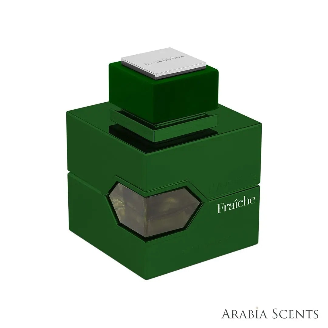 'Fraiche L'Aventure' perfume bottle on a white background with 'Al Haramain' branding featured by 'Arabiascents'