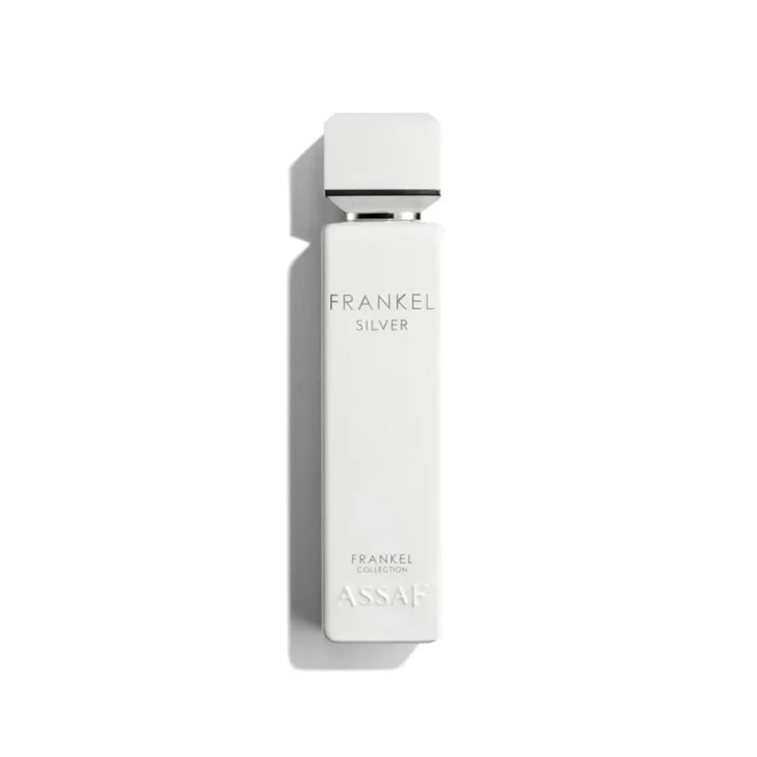 'Frankel Silver' perfume bottle on a white background with 'Assaf' branding