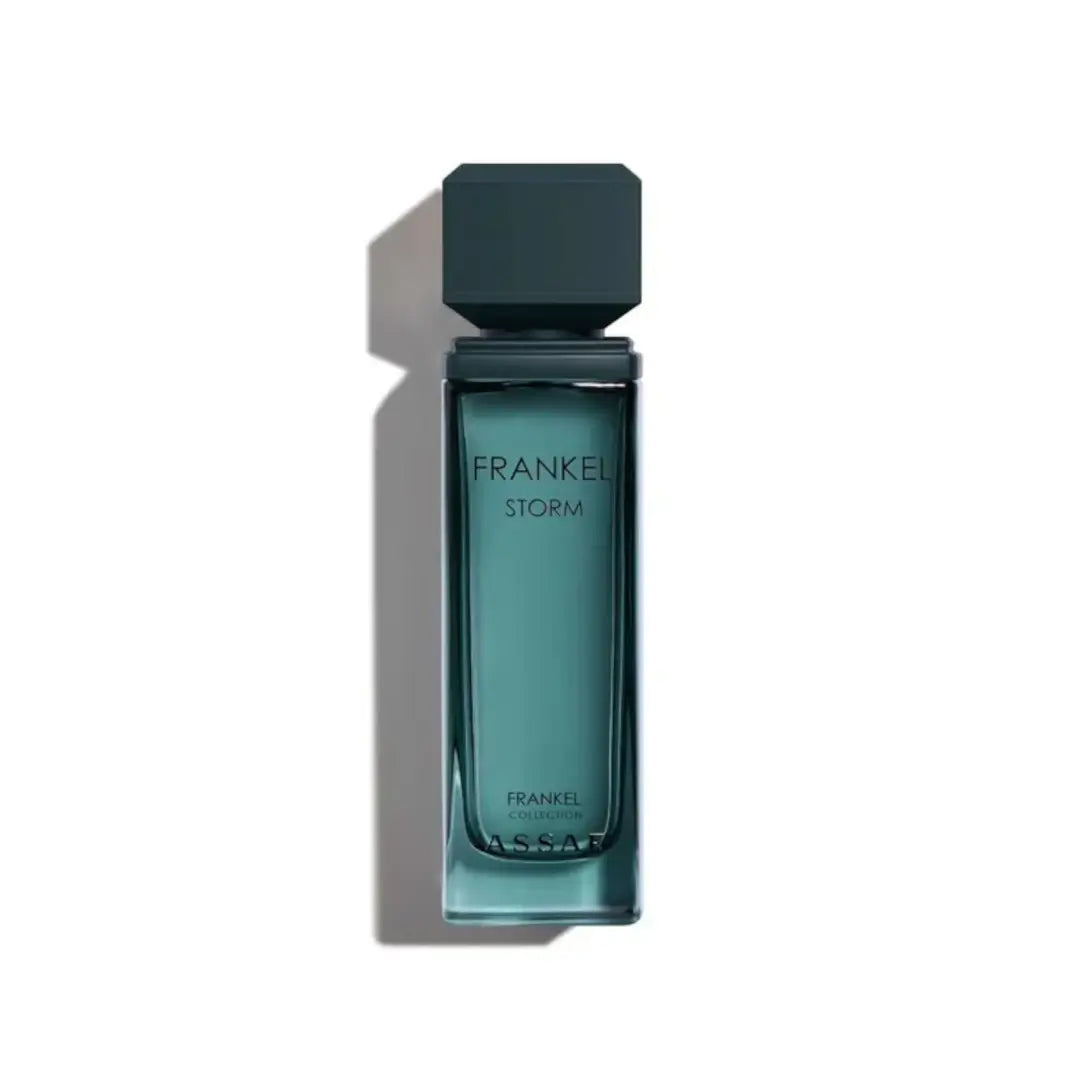 'Frankel Storm' perfume bottle on a white background with 'Assaf' branding