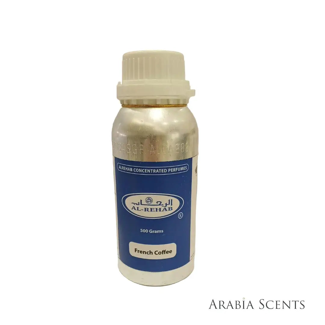 French Coffee oil bottle branded Al Rehab on a white background featured by 'ArabiaScents' 