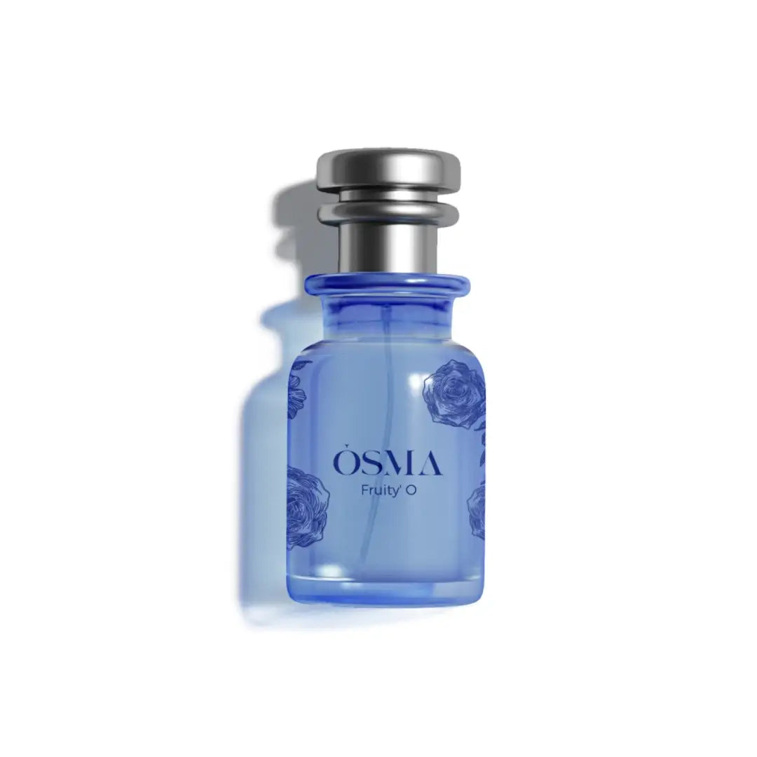 'Fruity O' perfume bottle with silver cap on a white background with 'Osma' branding