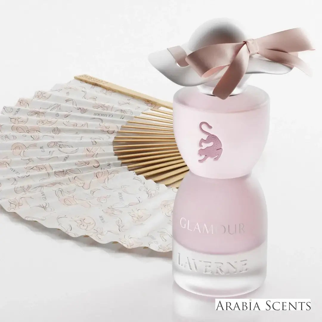 'Glamour' perfume bottle on a white background with 'Laverne' branding featured by 'Arabiascents'