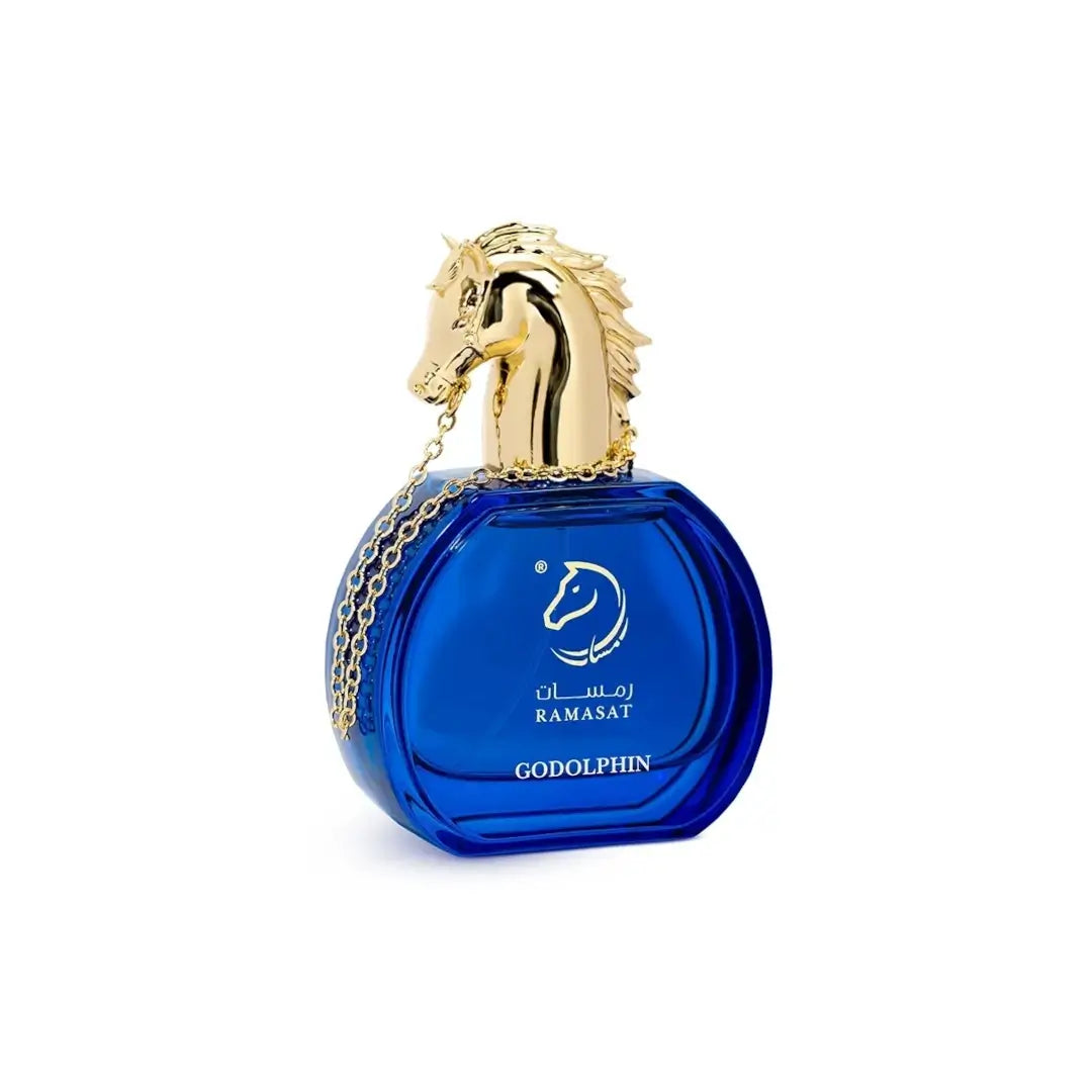 'Godolphin' perfume bottle in a white background with 'Ramasat' branding