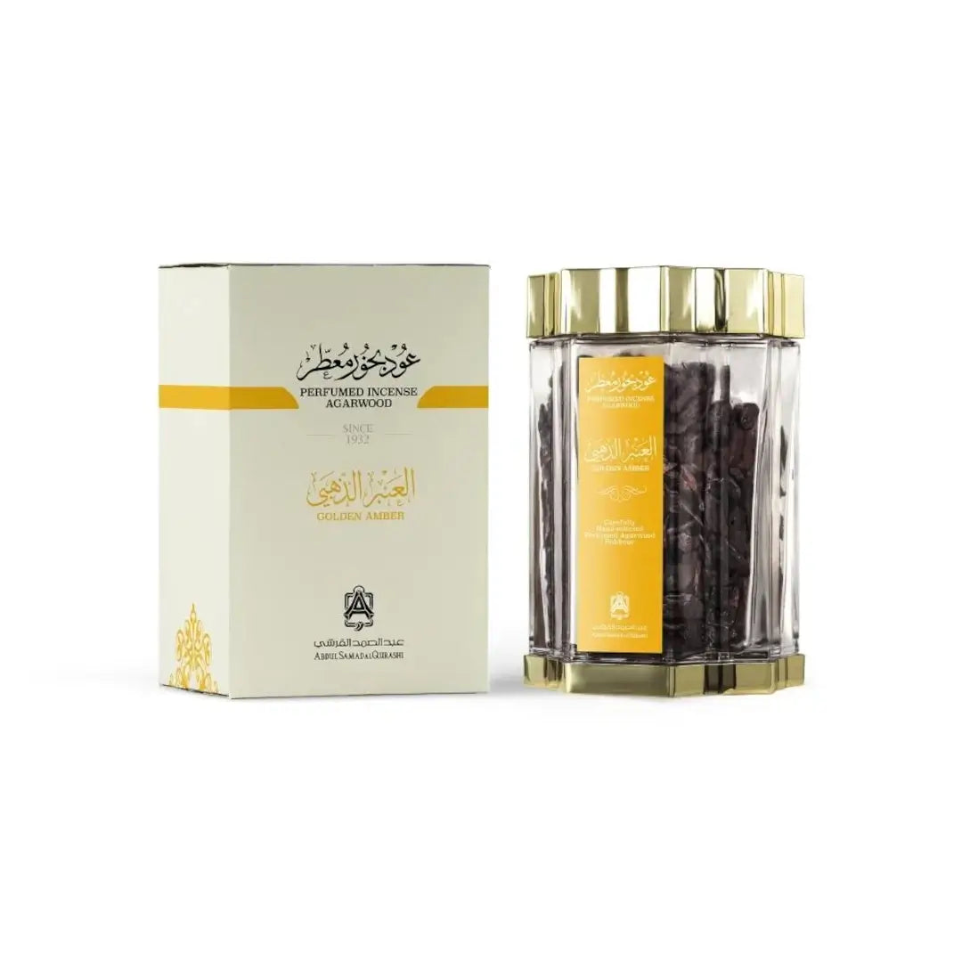 'Golden Amber' incense bottle & packaging with 'ASQ' banding