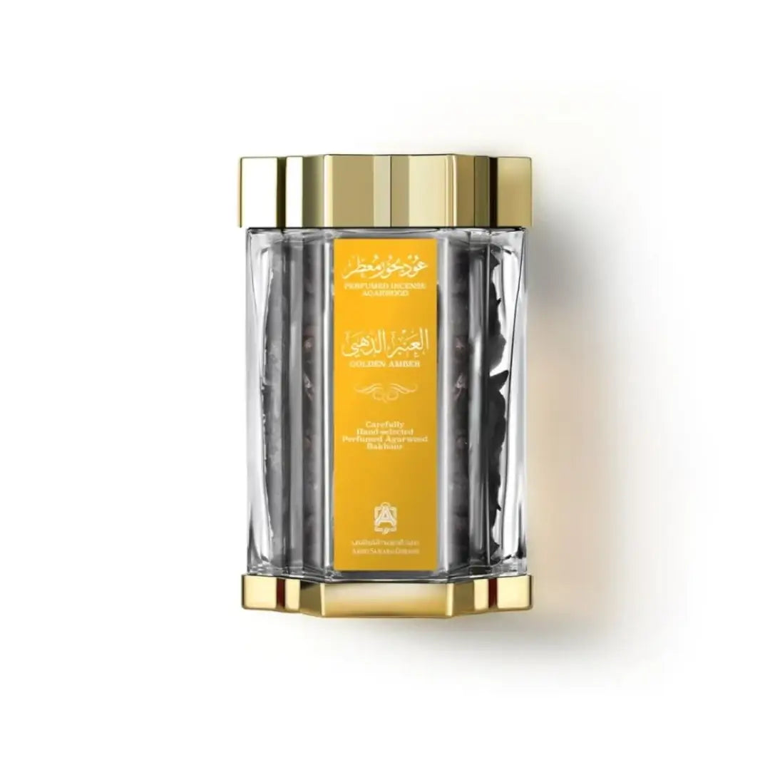 'Golden Amber' incense bottle with 'ASQ' banding