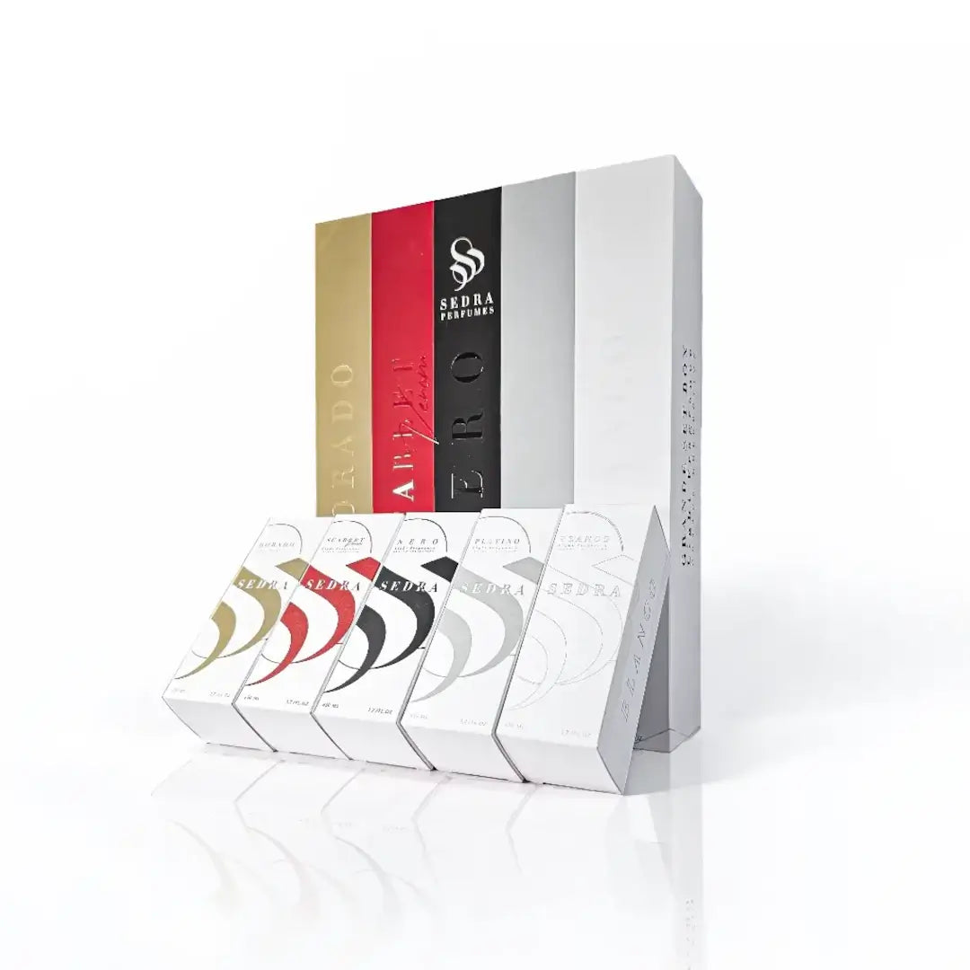 'Grande' set box perfume packaging on a white background with 'Sedra' branding