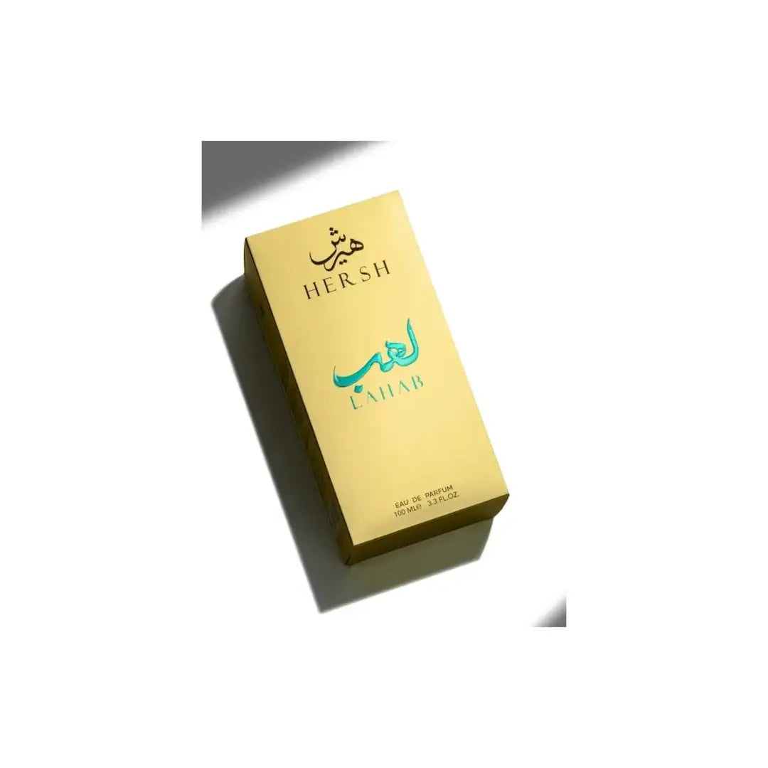 'Hersh Lahab' perfume packaging on a white background with 'Al Ezz' branding