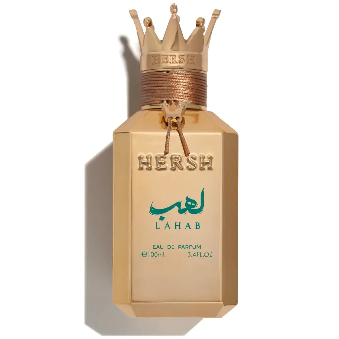 'Hersh Lahab' perfume bottle with a crown cap on a white background with 'Al Ezz' branding