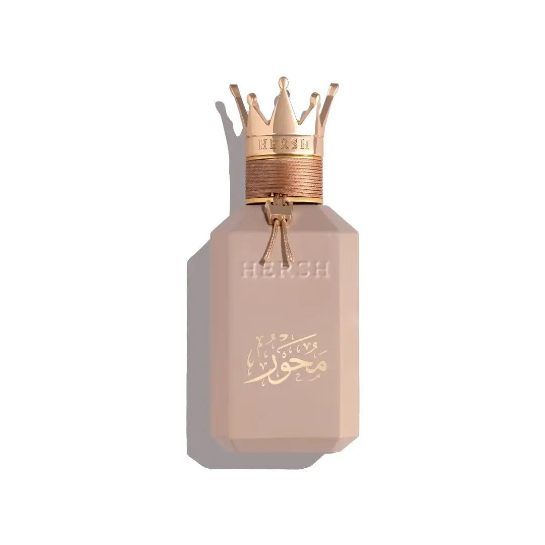 'Hersh Mehwar' perfume bottle on a white background with 'Al Ezz Oud' branding