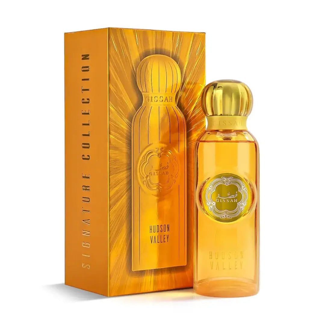 'Hudson Valley' perfume bottle on a white background with 'Gissah' branding