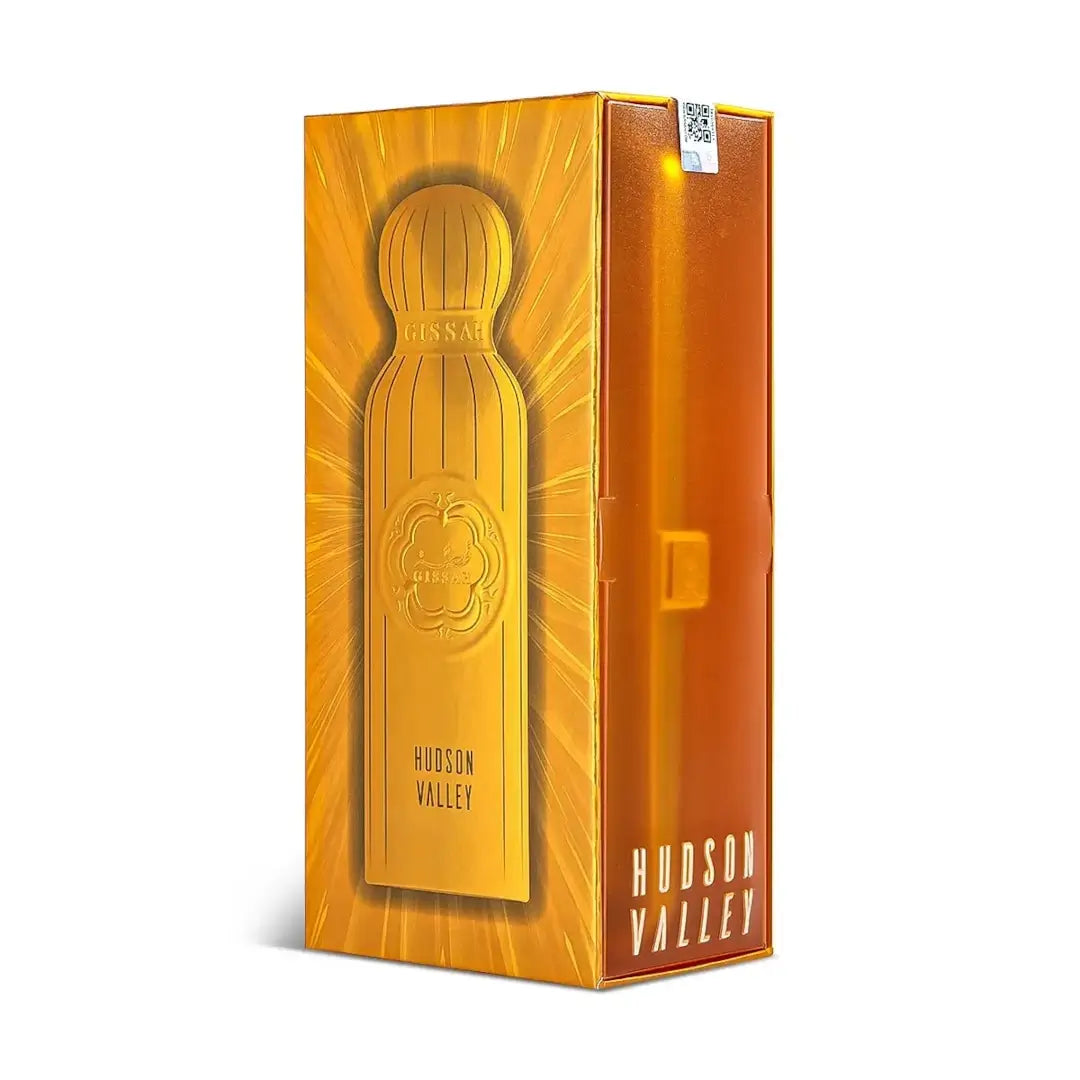 'Hudson Valley' perfume bottle on a white background with 'Gissah' branding