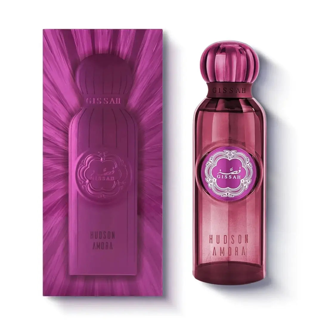 Gissah Hudson Amora perfume bottle and packaging on a white background