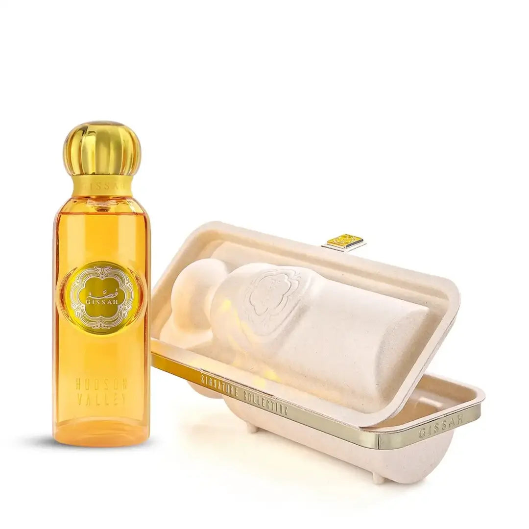 'Hudson Valley' perfume bottle on a white background with 'Gissah' branding
