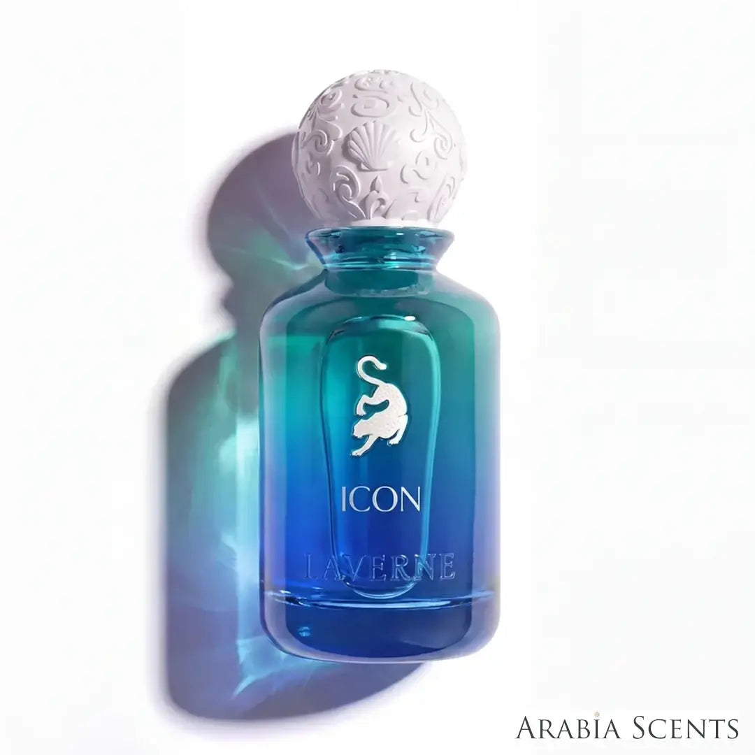 'Icon' perfume bottle on a white background with 'Laverne' branding featured by 'Arabiascents'