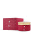 Red 'Infinite Love Scented Body Powder' container with gold lid and geometric patterned box on a white background branded Asateer