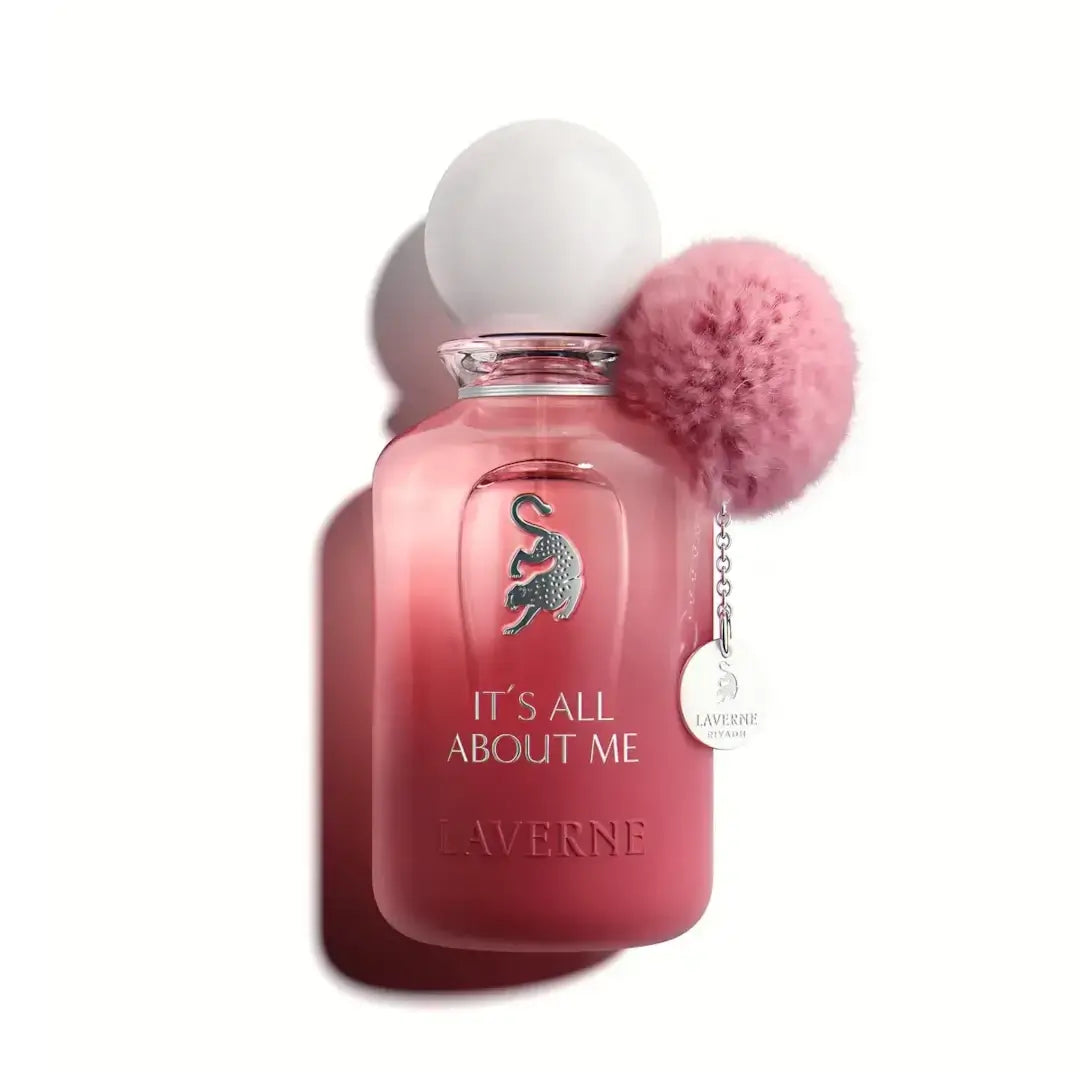 'It's All About Me' perfume bottle on a white background with 'Laverne' branding