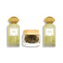 Ivory Collection labeled 'Ivory Dune', 'Ivory Bloom', and 'Mamool Al Manzil' with wooden top on a white background with 'Junaid' branding