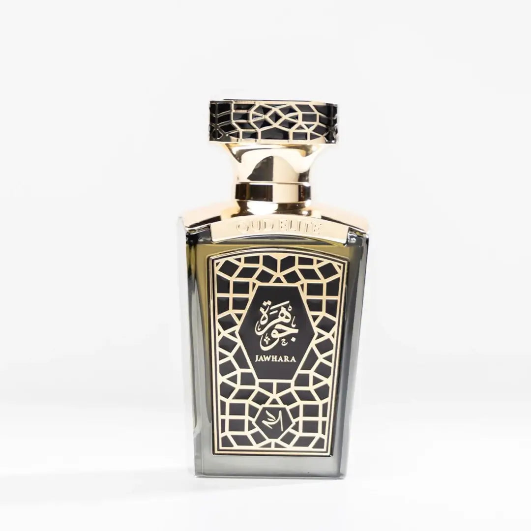 'Jawhara' perfume bottle on a white background with 'Oud Elite' branding