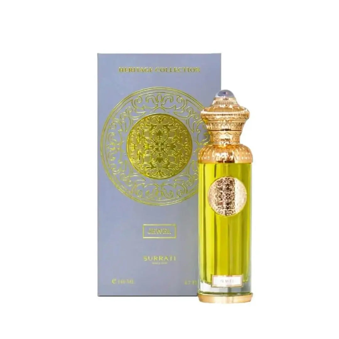 'Jewel' perfume bottle & packaging on a white background with 'Surrati' branding