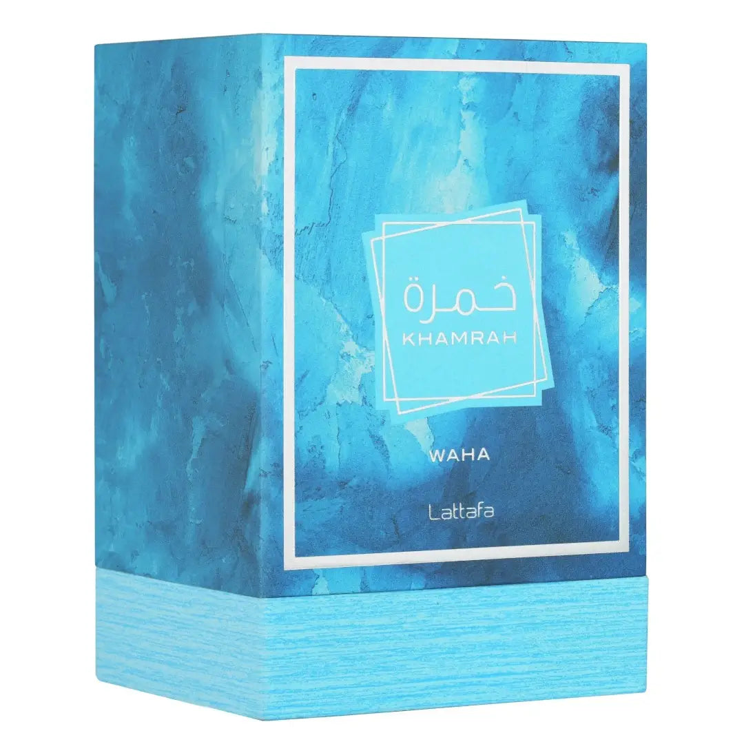 'Khamrah Waha' packaging on a white background with 'Lattafa' branding 