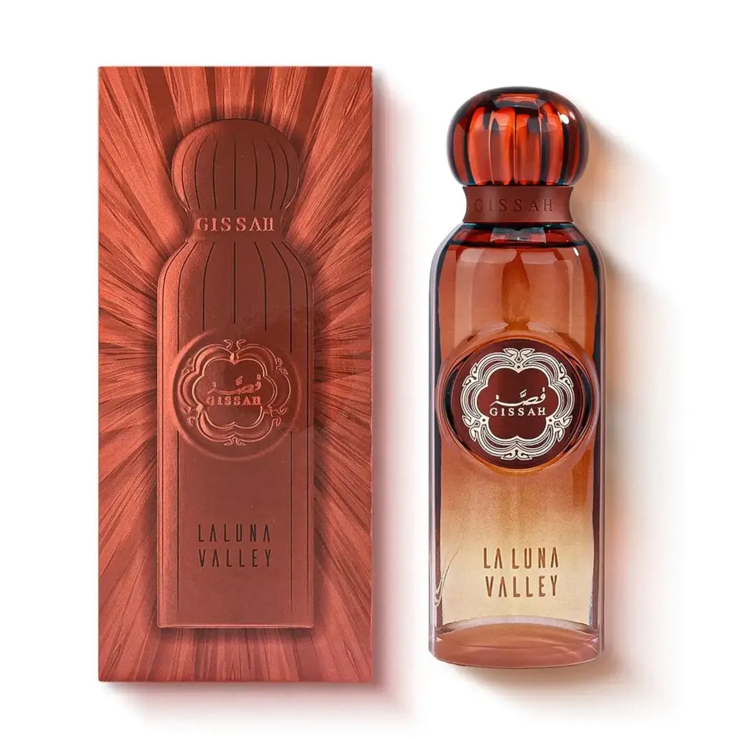Gissah La Luna Valley perfume bottle and packaging on a white background
