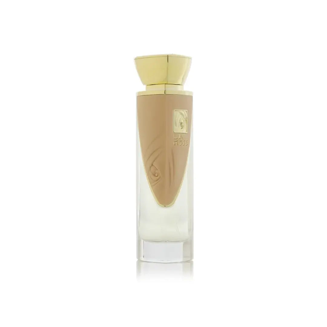 'La Rose' Perfume bottle with a gold cap and beige label on a white background branded Arabian Oud