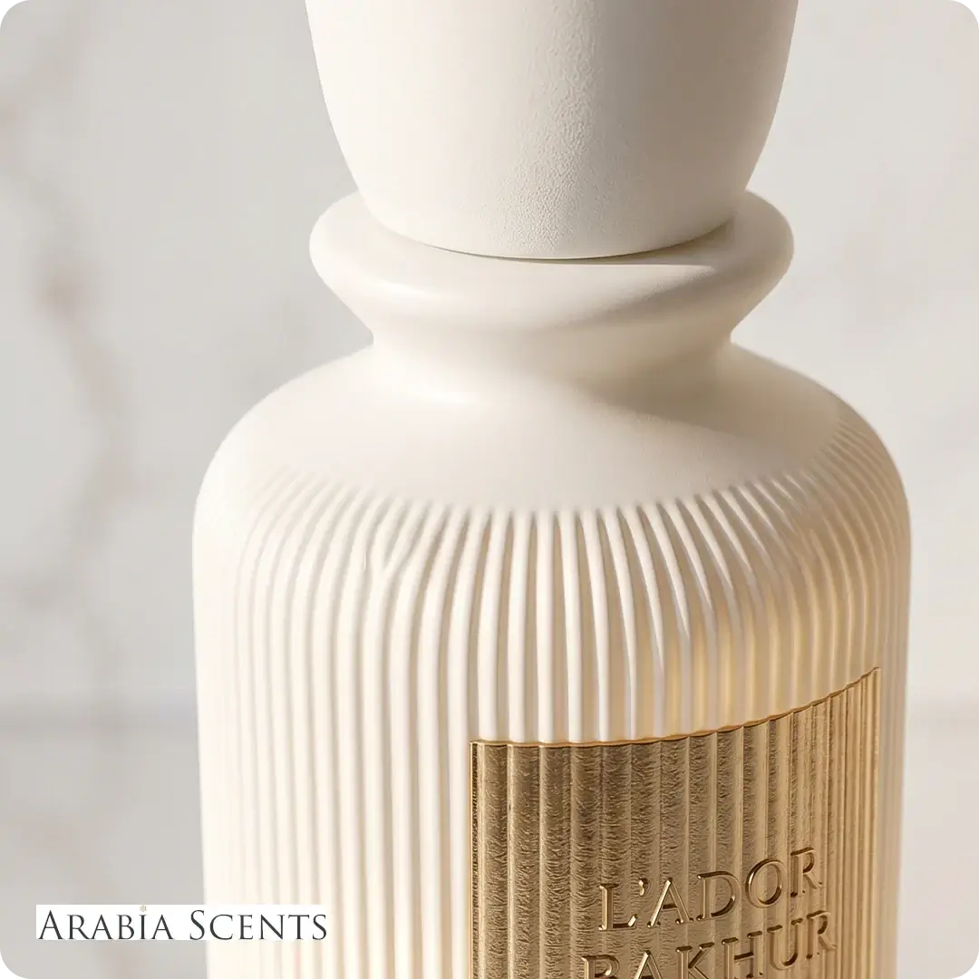 'Lador Bakhur Valley' perfume bottle on a white background with 'Laverne' branding featured by 'Arabiascents'