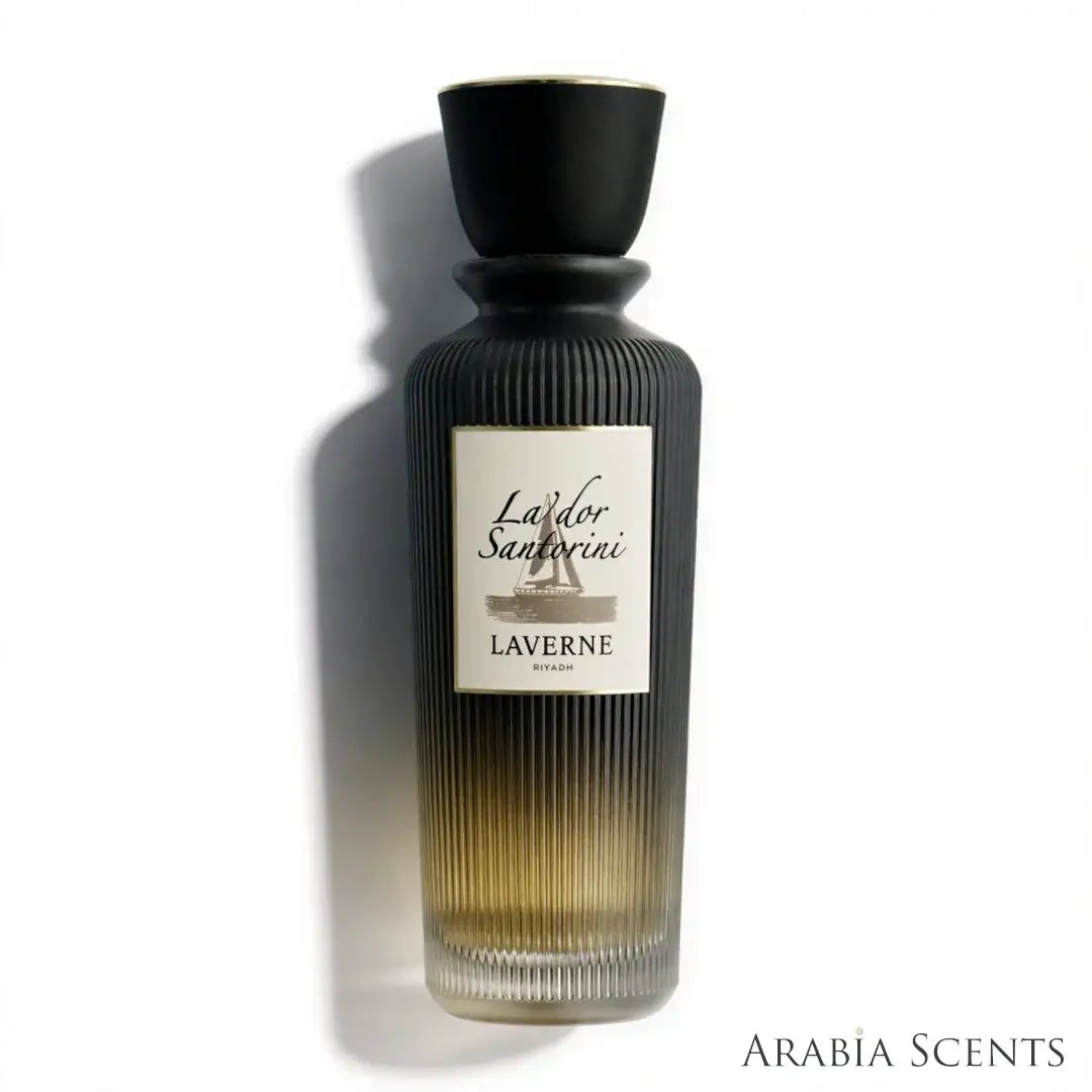 'Lador Santorini' perfume bottle on a white background with 'Laverne' branding featured by 'Arabiascents'