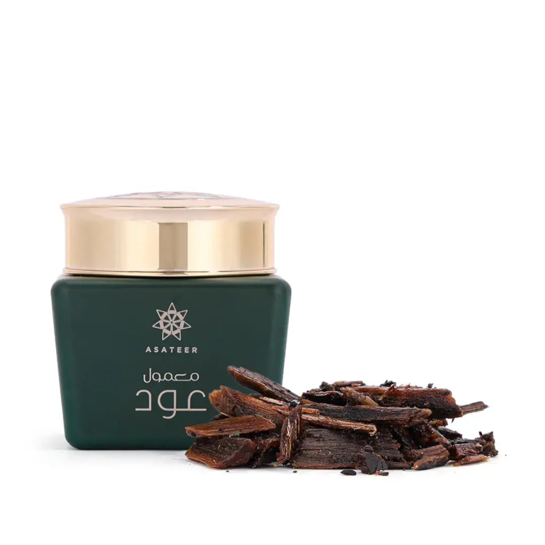 'Oud' maamoul on a white background with 'Asateer' branding