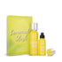 Yellow 'Lemonade Slush' hair perfume set with packaging on a white background by Gissah Perfumes