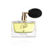 'Lulu' Perfume bottle with gold cap and clear glass body on a white background with Ibrahim Al Qurashi branding