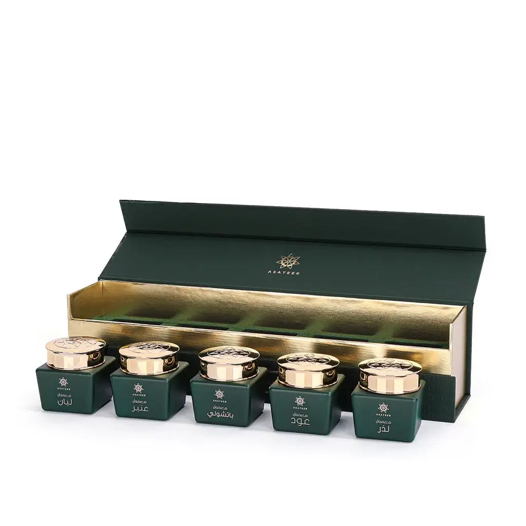 'Maamoul Green Collection' set on a white background with 'Asateer' branding