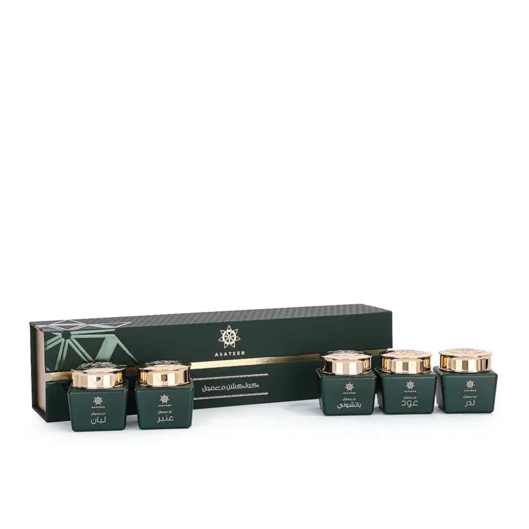 'Maamoul Green Collection' set in a white background with 'Asateer' branding