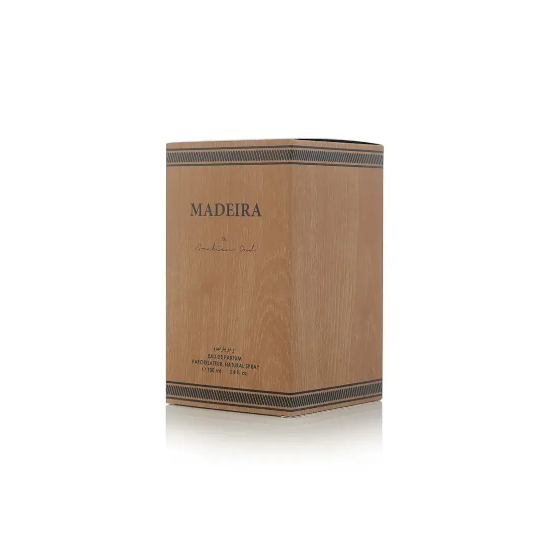 'Madeira' Perfume box on a white background with Arabian Oud branding