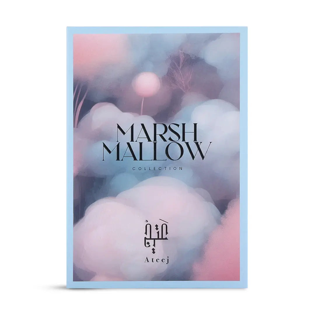 Product packaging of 'Marshmallow Collection' with Ateej brand name on a soft, blurred background.