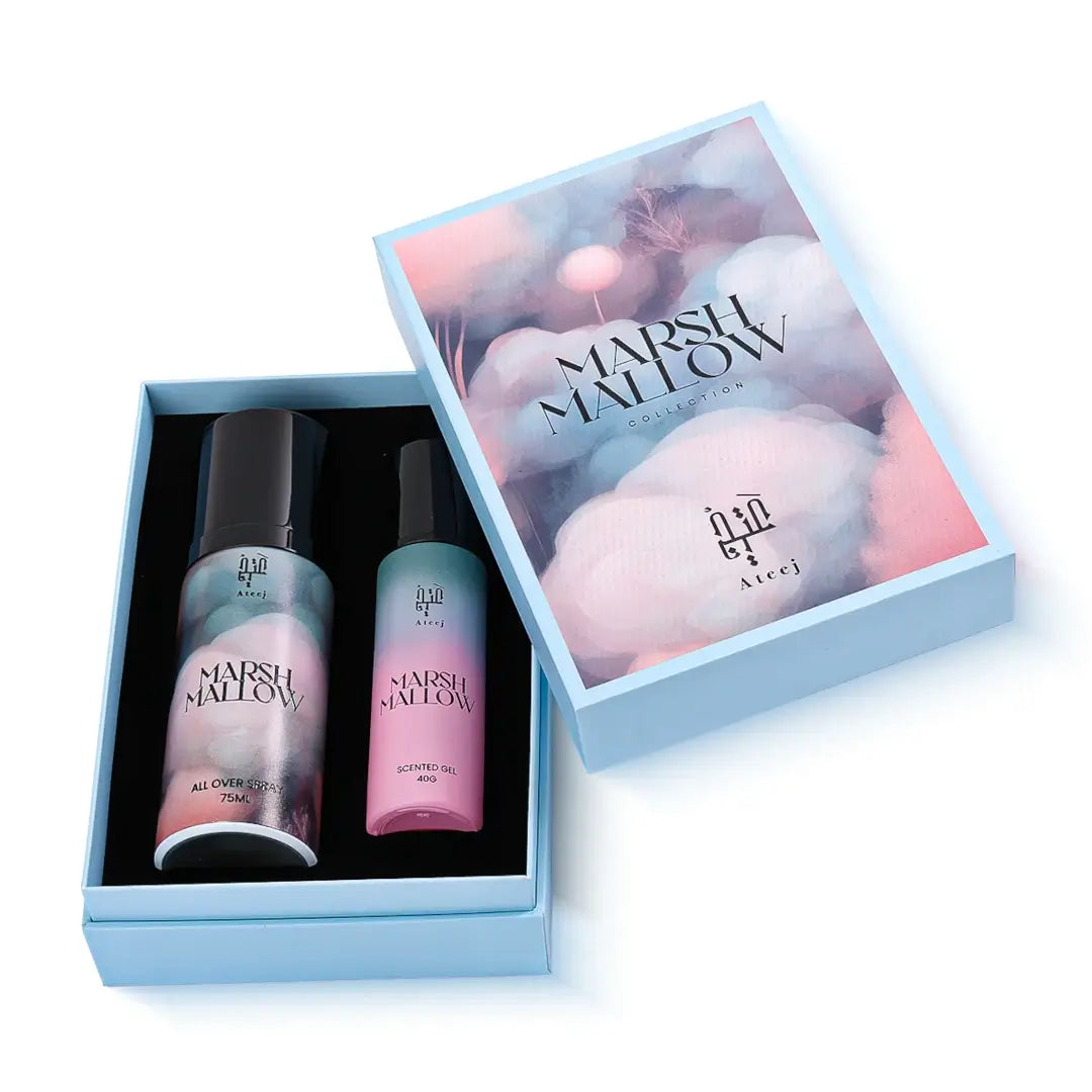 'Marshmallow Collection' in a decorative box with Ateej brand name visible.